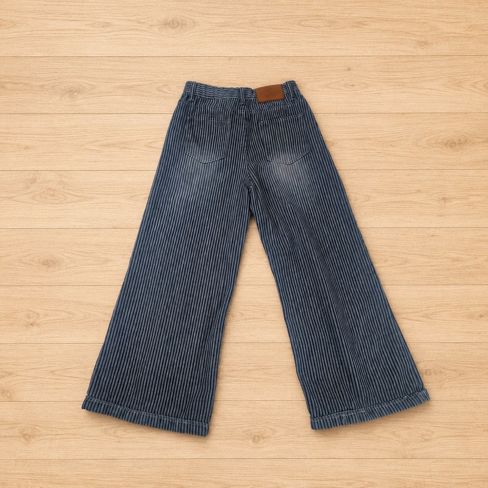 Fashion CLCAMPAUL Wide Leg Striped Jeans Navy Charcoal High Waist Flare Trousers